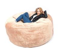 LIVEDECO - Pouf Géant Rond XXXL Intérieur en Tissu Doux Polaire Beige, Déhoussable, pour Salon - Titan