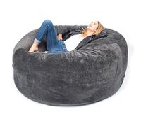 LIVEDECO - Pouf Géant Rond XXXL Intérieur en Tissu Doux Polaire Gris, Déhoussable, pour Salon - Titan