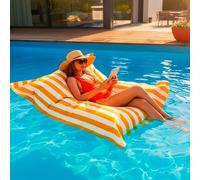 LIVEDECO - Pouf Géant XXL Déhoussable, Flottant pour Piscine, Jaune Rayé Deauville Pool BiG52