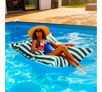 LIVEDECO - Pouf Géant XXL Déhoussable, Flottant pour Piscine, Vert Rayé Deauville Pool BiG52
