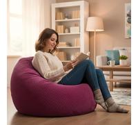 LIVEDECO - Pouf Poire Déhoussable avec Billes, Velours Côtelé Cerise, Intérieur pour Salon, Chambre - BiG52