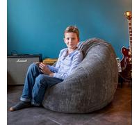 LIVEDECO - Pouf Poire Déhoussable avec Billes, Velours Côtelé Gris, Intérieur pour Salon, Chambre - BiG52