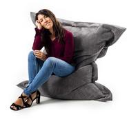 LIVEDECO - Pouf Rectangulaire Velours Côtelé Gris, Intérieur pour Salon, Chambre, déhoussable - BiG52