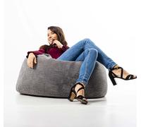 LIVEDECO - Pouf Rond XL Velours Côtelé Gris, Intérieur pour Salon, Chambre, déhoussable - Titan