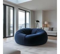 LIVEDECO - Pouf Rond XXL, Déhoussable avec Billes, Velours Côtelé Ultra Doux Bleu Marine, Intérieur pour Salon, Chambre - Titan