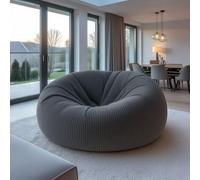 LIVEDECO - Pouf Rond XXL, Déhoussable avec Billes, Velours Côtelé Ultra Doux Gris, Intérieur pour Salon, Chambre - Titan