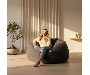 LIVEDECO - Pouf Rond XXL, Déhoussable avec Billes, Velours Côtelé Ultra Doux Gris, Intérieur pour Salon, Chambre - Titan