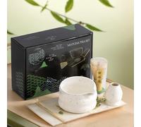 LiveGo Ensemble de 4 fouets à thé matcha - Chasen en bambou fait à la main, bol à matcha en céramique avec bec, cuillère et tamis - Kit complet de fouet à matcha pour cérémonie traditionnelle