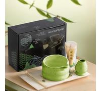 LiveGo Ensemble de 4 fouets à thé matcha - Chasen en bambou fait à la main, bol à matcha en céramique avec bec, cuillère et tamis - Kit complet de fouet à matcha pour cérémonie traditionnelle du thé