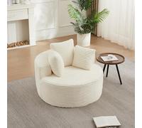 LiveGo Fauteuil simple rond en velours côtelé d'un diamètre de 110 cm - Un fauteuil simple confortable et décontracté livré avec trois coussins décoratifs et se caractérise par un design minimaliste