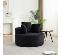 LiveGo Fauteuil simple rond en velours côtelé d'un diamètre de 110 cm - Un fauteuil simple confortable et décontracté livré avec trois coussins décoratifs et se caractérise par un design minimaliste