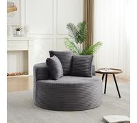 LiveGo Fauteuil simple rond en velours côtelé d'un diamètre de 110 cm - Un fauteuil simple confortable et décontracté livré avec trois coussins décoratifs et se caractérise par un design minimaliste