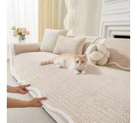 LiveGo Housse de canapé en velours de lait lavable, adaptée aux animaux domestiques, antidérapante et pelucheuse pour 2/3/4 places Housse de meuble souple résistante aux chiens pour salon (Kaki A, 70