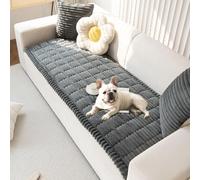 LiveGo Housse de canapé lavable en peluche pour animaux de compagnie, chien et animal de compagnie, housse de protection antidérapante pour canapé (gris foncé, 90 x 160 cm)
