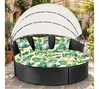 LiveGo Housse de Couette pour Journée en Plein Air, Housse de Journée de Remplacement de 168 cm avec Bande Élastique, Housse de Lit de Soleil, Housses de Coussin pour Lit Rond en Plein Air (Feuilles