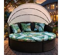 LiveGo Housse de coussin de lit de jour d'extérieur, housse de remplacement pour lit de jour de 167,6 cm avec bande élastique, housse de coussin de lit de soleil, housses de coussin de lit rond