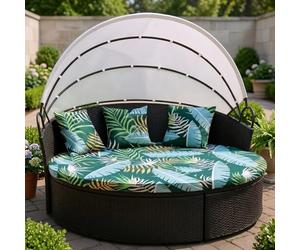 LiveGo Housse de coussin de lit de jour d'extérieur, housse de remplacement pour lit de jour de 167,6 cm avec bande élastique, housse de coussin de lit de soleil, housses de coussin de lit rond