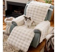 LiveGo Housse de fauteuil inclinable en peluche épaisse de lapin - 58,4 cm - Housse de chaise inclinable Lazy Boy - Housse matelassée pour chaises inclinables et meubles (blanc crème)