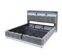 LiveGo Lit rembourré 180 x 200 cm avec espace de rangement hydraulique, sommier à lattes en métal, espace de rangement extra large, lit simple/double