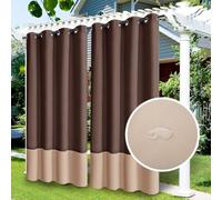 LiveGo Lot de 2 Rideaux d'extérieur occultants, imperméables et Thermiques pour terrasse, Jardin, Porche, pergola, Cour, Baie vitrée, tonnelle - Café + Beige, 132 x 213 cm (l x L)