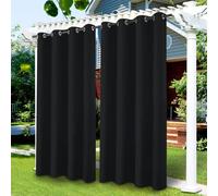 LiveGo Lot de 2 Rideaux d'extérieur occultants, imperméables et Thermiques pour terrasse, Jardin, Porche, pergola, Cour, Baie vitrée, tonnelle - Noir, 132 x 274 cm (l x L)
