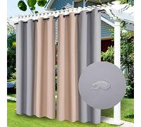 LiveGo Lot de 2 Rideaux d'extérieur occultants, imperméables et Thermiques pour terrasse, Jardin, Porche, pergola, Cour, Baie vitrée, tonnelle - Beige + Gris, 132 x 213 cm (l x L)