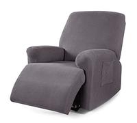 LiveGo Lot de 4 housses de chaise inclinables en polyester élasthanne extensible avec poche latérale élastique, housse de fauteuil pour salon (gris argenté)