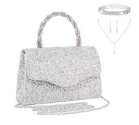 LiveGo Pochette à strass étincelants pour femmes et filles, sac à main de soirée bling pour mariage, bal, cocktail, sac à bandoulière en cristal pour mariée, demoiselle d'honneur, Argent A., M