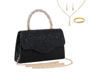 LiveGo Pochette à strass pour femmes et filles, sac à main scintillant pour soirée, mariage, cocktail, cristal, sac à bandoulière pour mariée et demoiselle d’honneur, cadeau, Noir A, M