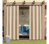 LiveGo Rideau Exterieur Terrasse,imperméables,Coupe-Vent,Rideau Pergola Extérieur Occultants à Double œillet à Isolation Thermique pour tonnelle de Porte de Jardin,Beige,2 pièces|132x274cm(LxH)