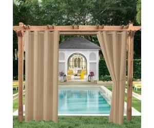 LiveGo Rideau Exterieur Terrasse,imperméables,Coupe-Vent,Rideau Pergola Extérieur Occultants à Double œillet à Isolation Thermique pour tonnelle de Porte de Jardin,Beige,2 pièces|132x213cm(LxH)