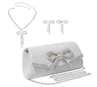 LiveGo Sac de soirée scintillant avec nœud pour femme, pochette de mariage, pochette à paillettes pour femme, sac à main pour femme, A-argent