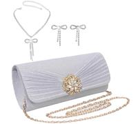 LiveGo Sparkle & Shine Pochette de soirée pour femme - Sac à main élégant avec nœud en strass et paillettes pour mariage, bal, événements formels, mini sac à bandoulière ou sac à bandoulière, Argenté