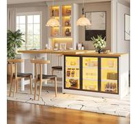 LiveGo Table de salle à manger extensible avec lumières LED, table pliable pour économiser de l'espace avec vitrine en verre, rangement push-to-open pour petite cuisine