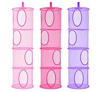 LIVEHITOP 4 Tier Rangement de Peluche, Pliable 3PC Sauvegarder Le Panier de Rangement Spatial pour Chambre d'enfants, Salle de Bain, Balcon (Rosa, Rosa Rouge, Viola)