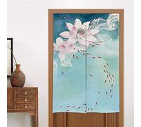 Liveinu Linen Rideau De Porte Japonais Noren Rideau Japonais Noren avec Barre Extensible Tension Fenêtre Rideaux Panneau Tenture Tapisserie Décoration 80x150cm Style 14