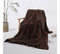 Liveinu Réversible Couverture Douce Plaid Imitation Fourrure Poil Long Plaid Peluche Polaire pour Canapé Couvre-Lit Imprimé Léopard Café 160x200cm