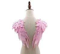 Liveish Applique en dentelle avec ailes d'ange 3D Guipure Appliques à coudre sur robe de mariée Badge d'épaule 1 paire de miroirs (rose)