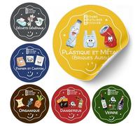 LiveLaif®- Ø10 cm- Kit 6 Autocollants Poubelle de Tri Selectif FRANÇAIS|Vinyle Adhésif| Stikers pour Poubelle Recyclage | Etiquettes bac tri selectif | Colorés,Éducatifs pour Enfants (Ø10cm-Français)