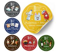 LiveLaif®- Ø11cm - Kit 6 Autocollants Poubelle de Tri Selectif ESPAGNOL| Vinyle Adhésif | Stikers pour Poubelle Recyclage | Etiquettes bac tri selectif |Colorés,Éducatifs pour Enfants (Ø11 cm-Español)