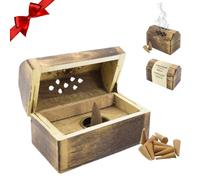 LiveLaif® Boîte à encens en bois avec 10 cônes d'encens rustique avec cônes d'encens vanille Idéal pour la décoration zen, la relaxation et l'encens Yoga (boîte-bois)