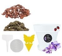 LiveLaif® Kit de Transplantation d'orchidées : 1 Pot (Crochets et Assiette) + substrat écorce de pin sélecte (avec Perlite et Vermiculite), Argile expansée + Filet + étiquette (Ø17-Traslucide)