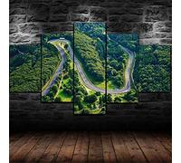LIVELJ Puzzle 5 Impression sur Toile Tableau Decoration Murale Salon Moderne XXL Deco Mural Peinture Photos/Nurburgring Orbit Circuit Rally/Cadre en Bois Taille Totale: (H-80 cm x M/B-150 cm)