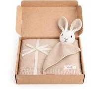 Livella Couverture 2-en-1 Bébé 100x75cm avec Doudou Lapin Crème - Plaid Naissance Coton Bio GOTS - Édredon Tricoté Respirant, Extra Doux & Chaud - Premier Compagnon Superbe Boîte Cadeau Oeko-TEX