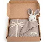 Livella Couverture 2-en-1 Bébé 100x75cm avec Doudou Lapin Gris - Plaid Naissance Coton Bio GOTS - Édredon Tricoté Respirant, Extra Doux & Chaud - Premier Compagnon Superbe Boîte Cadeau Oeko-TEX