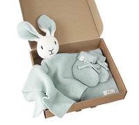 Livella | Doudou Lapin pour Bébé avec Chaussettes - Idée Cadeau Naissance Originale & Coffret Mignon pour Nouveau-Né - Coton Bio GOTS, Tricot Doux, Couverture Fine 40x40cm, Hypoallergénique