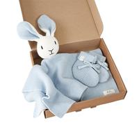 Livella | Doudou Lapin pour Bébé avec Chaussettes - Idée Cadeau Naissance Originale & Coffret Mignon pour Nouveau-Né - Coton Bio GOTS, Tricot Doux, Couverture Fine 40x40cm, Hypoallergénique