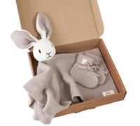 Livella | Doudou Lapin pour Bébé avec Chaussettes - Idée Cadeau Naissance Originale & Coffret Mignon pour Nouveau-Né - Coton Bio GOTS, Tricot Doux, Couverture Fine 40x40cm, Hypoallergénique