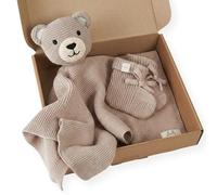 Livella | Doudou Ours pour Bébé avec Chaussettes - Idée Cadeau Naissance Originale & Coffret Mignon pour Nouveau-Né - Coton Bio GOTS, Tricot Doux, Couverture Fine 40x40cm, Hypoallergénique