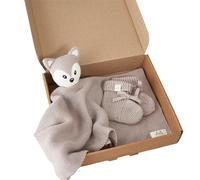 Livella | Doudou Renard pour Bébé avec Chaussettes - Idée Cadeau Naissance Originale & Coffret Mignon pour Nouveau-Né - Coton Bio GOTS, Tricot Doux, Couverture Fine 40x40cm, Hypoallergénique